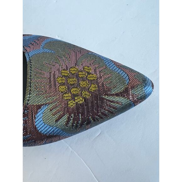 Marc Fisher D’Orsay Blue Gold Floral Pattern Flat Slip On Pointy Toe Shoes 9.5M - Picture 11 of 11